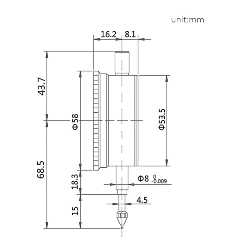 Головка индикаторная Ozar OZDGL/10, 0-10мм, 0.01мм.0-100, 0.3 кг